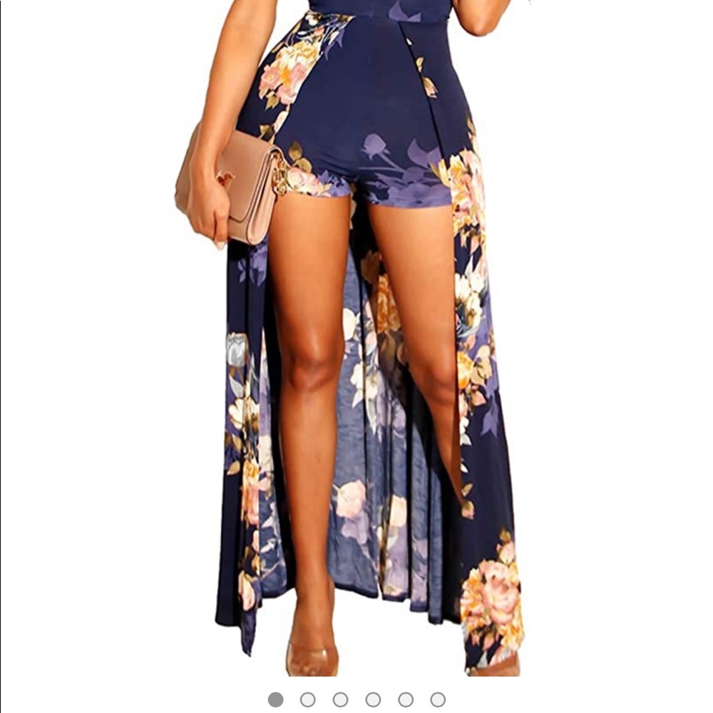 Long sleeve flowered romper dress